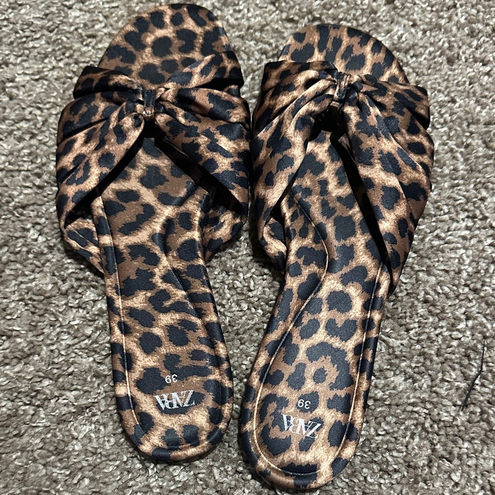 Zara Brown Leopard Print Sandals